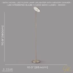 Happy Homewares Modern LED Uplighter Metal Floor Lamp with Memory Dimmer Button in Metallic Silver - thumbnail 6