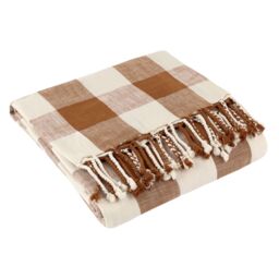 Yard Chesil Check Tasselled 100% Cotton Throw in Brown - Size: 130 cm x 170 cm - thumbnail 1