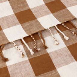 Yard Chesil Check Tasselled 100% Cotton Throw in Brown - Size: 130 cm x 170 cm - thumbnail 3