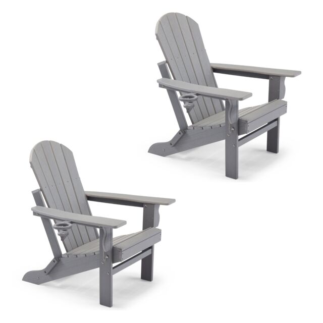 VonHaus Set of 2 Westport Reclining HDPE Folding Adirondack Garden Chairs in Grey - Size: 2 Pack - image 1