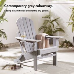 VonHaus Set of 2 Westport Reclining HDPE Folding Adirondack Garden Chairs in Grey - Size: 2 Pack - thumbnail 2