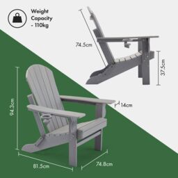 VonHaus Set of 2 Westport Reclining HDPE Folding Adirondack Garden Chairs in Grey - Size: 2 Pack - thumbnail 6