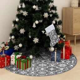 Berkfield Home Luxury Christmas Tree Skirt with Sock Grey 90 cm Fabric