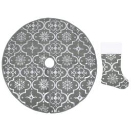 Berkfield Home Luxury Christmas Tree Skirt with Sock Grey 90 cm Fabric - thumbnail 2