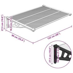 Berkfield Home Door Canopy Black & Transparent 122x90 cm Polycarbonate in Clear - thumbnail 6