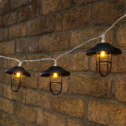 Lighting Collection Port Cage LED Outdoor Solar String Light in Black - thumbnail 1