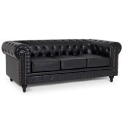 Bravich LTD Chesterfield Faux Leather 2 Seater Sofa Button Tufted with Wooden Legs in Black - thumbnail 2