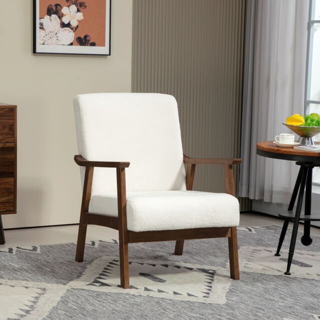 HOMCOM Boucle Accent Chair Armchair W/ Wide Seat for Living Room Bedroom in White - image 1