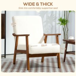 HOMCOM Boucle Accent Chair Armchair W/ Wide Seat for Living Room Bedroom in White - thumbnail 4