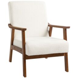 HOMCOM Boucle Accent Chair Armchair W/ Wide Seat for Living Room Bedroom in White - thumbnail 2