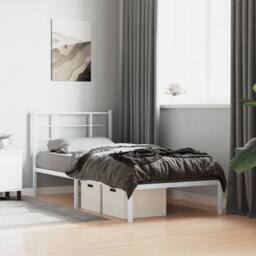 Berkfield Home Metal Bed Frame without Mattress with Headboard White 90x190cm - Size: 90x190 cm - thumbnail 1