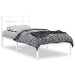 Berkfield Home Metal Bed Frame without Mattress with Headboard White 90x190cm - Size: 90x190 cm - thumbnail 2