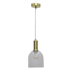 First Choice Lighting Belten - Clear Glass Cloche Satin Brass Deco Pendant Fitting - thumbnail 1