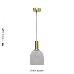 First Choice Lighting Belten - Clear Glass Cloche Satin Brass Deco Pendant Fitting - thumbnail 5