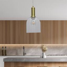 First Choice Lighting Belten - Clear Glass Cloche Satin Brass Deco Pendant Fitting - thumbnail 3