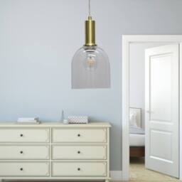 First Choice Lighting Belten - Clear Glass Cloche Satin Brass Deco Pendant Fitting - thumbnail 4