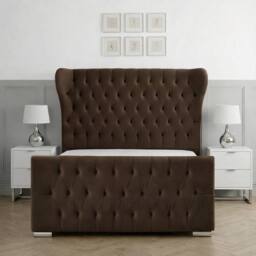 Living Comfort Bedz Velvetine Plush Velvet Upholstered Bed Slatted Base - 48Inch Headboard in Brown - Size: Single - thumbnail 2