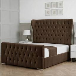 Living Comfort Bedz Velvetine Plush Velvet Upholstered Bed Slatted Base - 48Inch Headboard in Brown - Size: Single