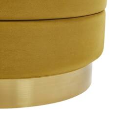Wyld and Coco Yellow Storage Pouffes Set Tufted Velvet Gold Stainless Steel Base - thumbnail 6