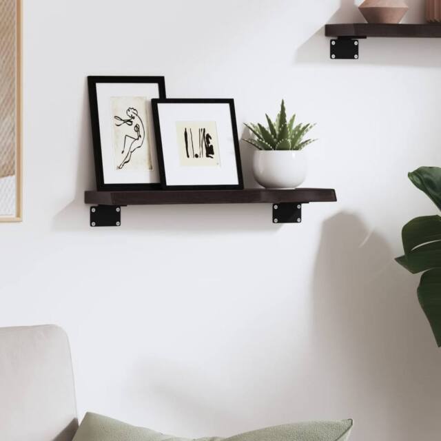 Berkfield Home Beautiful Wall Shelf Dark Grey 40x10x2 cm Treated Solid Wood Oak in Dark Brown - Size: 40 x 10 x 2 cm - image 1