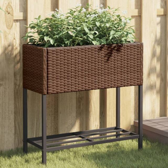 Berkfield Home Garden Planters with Shelf 2 pcs Brown 70x28x70 cm Poly Rattan - Size: 70 x 28 x 70 cm - image 1