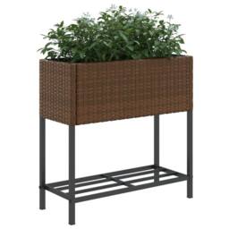 Berkfield Home Garden Planters with Shelf 2 pcs Brown 70x28x70 cm Poly Rattan - Size: 70 x 28 x 70 cm - thumbnail 4