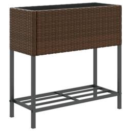 Berkfield Home Garden Planters with Shelf 2 pcs Brown 70x28x70 cm Poly Rattan - Size: 70 x 28 x 70 cm - thumbnail 5