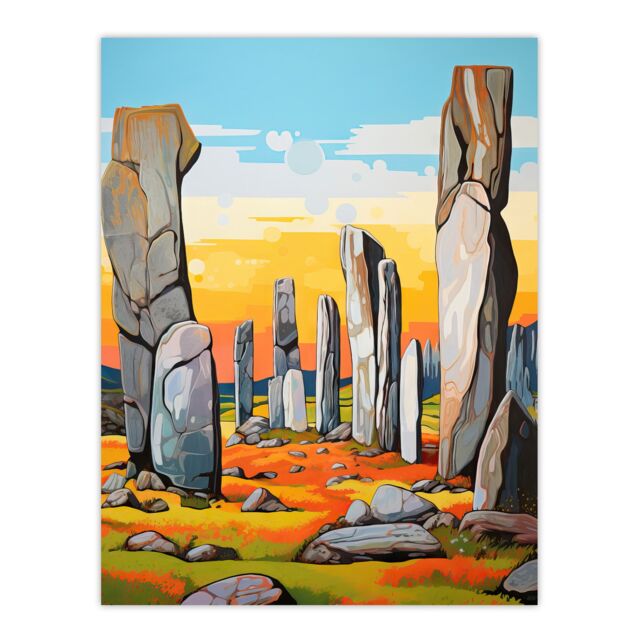 Artery8 Callanish Standing Stones Vibrant Artwork Ancient Stone Circle Isle Of Lewis Scotland Unframed Wall Art Print Poster Home Decor Premium - image 1