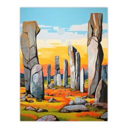 Artery8 Callanish Standing Stones Vibrant Artwork Ancient Stone Circle Isle Of Lewis Scotland Unframed Wall Art Print Poster Home Decor Premium - thumbnail 1