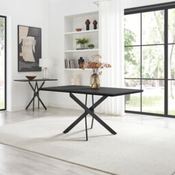 FurnitureboxUK Leonardo Black Top Dining Table & 6 Halley Fabric Chairs in Cream - thumbnail 2
