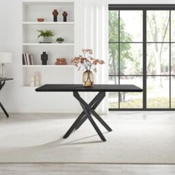 FurnitureboxUK Leonardo Black Top Dining Table & 6 Halley Fabric Chairs in Cream - thumbnail 3