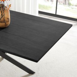 FurnitureboxUK Leonardo Black Top Dining Table & 6 Halley Fabric Chairs in Cream - thumbnail 4