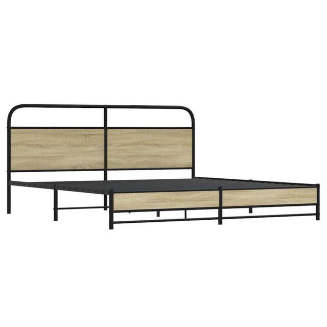 Berkfield Home Metal Bed Frame without Mattress Sonoma Oak 200x200 cm in Light Brown - image 1