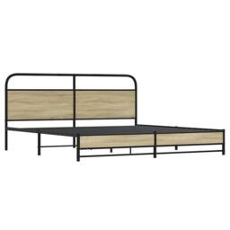 Berkfield Home Metal Bed Frame without Mattress Sonoma Oak 200x200 cm in Light Brown - thumbnail 1