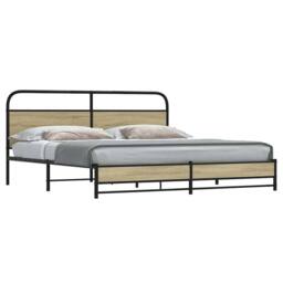 Berkfield Home Metal Bed Frame without Mattress Sonoma Oak 200x200 cm in Light Brown - thumbnail 2