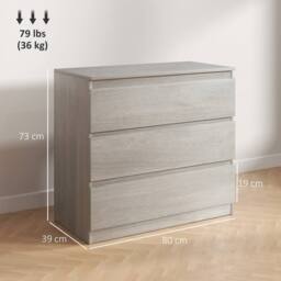 Wyld Haus Grey Wood Effect 3 Drawer Chest 80 x 39 x 73 cm - thumbnail 4