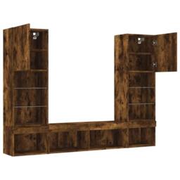 Berkfield Home 5 Piece TV Wall Units with LED Smoked Oak Engineered Wood in Brown - thumbnail 6