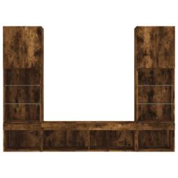 Berkfield Home 5 Piece TV Wall Units with LED Smoked Oak Engineered Wood in Brown - thumbnail 7