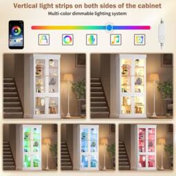 Merax Modern Tall Glass Display Cabinet with Multicolour LED Lighting in White - thumbnail 6