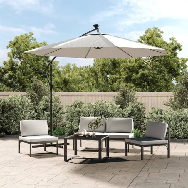 Berkfield Home Hanging Parasol with LED Lighting 300 cm Sand Metal Pole in Beige - image 1