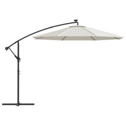 Berkfield Home Hanging Parasol with LED Lighting 300 cm Sand Metal Pole in Beige - thumbnail 4