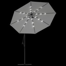 Berkfield Home Hanging Parasol with LED Lighting 300 cm Sand Metal Pole in Beige - thumbnail 6