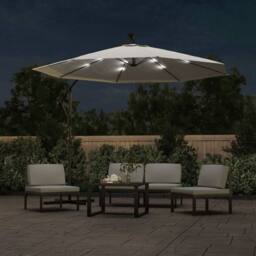Berkfield Home Hanging Parasol with LED Lighting 300 cm Sand Metal Pole in Beige - thumbnail 3