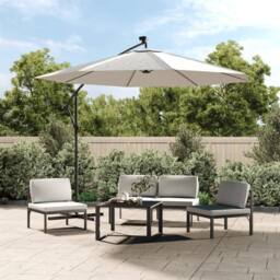 Berkfield Home Hanging Parasol with LED Lighting 300 cm Sand Metal Pole in Beige