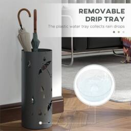 Nordara Round Umbrella Stand Hallway Holder 4 Hooks Drip Tray in Dark Grey - thumbnail 3