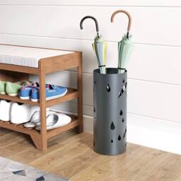 Nordara Round Umbrella Stand Hallway Holder 4 Hooks Drip Tray in Dark Grey - thumbnail 4