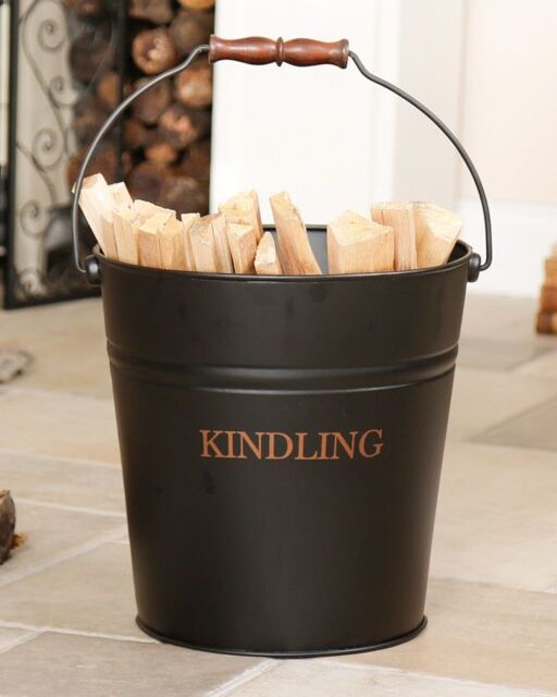 Dibor Traditional Black & Copper Fireside Coal, Log Storage & Kindling Bucket Basket - image 1