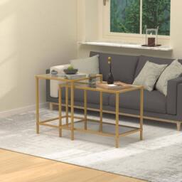 Huhote Nesting Tables 2 Set Glass Top Metal Frame End Table for Living Room in Gold - thumbnail 6