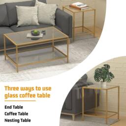 Huhote Nesting Tables 2 Set Glass Top Metal Frame End Table for Living Room in Gold - thumbnail 7