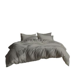 Snug City Plain Dyed Easy Care Polycotton Duvet Cover & Pillowcase/s Set Bed Linen in Silver - Size: Double - thumbnail 2